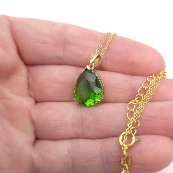 18 Inch Gold Over Sterling Silver Green Glass Gem Necklace A741 - Picture 4 of 8